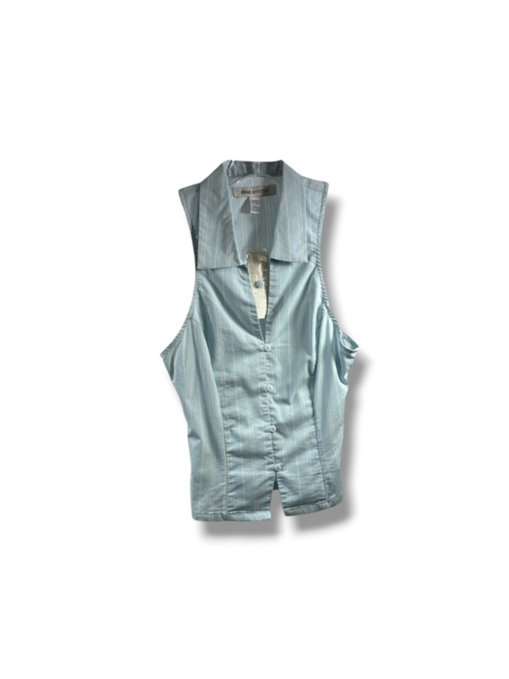 Urban Outfitters NWT Pinstripe Sleeveless Button Down Shirt Light Blue White XXS